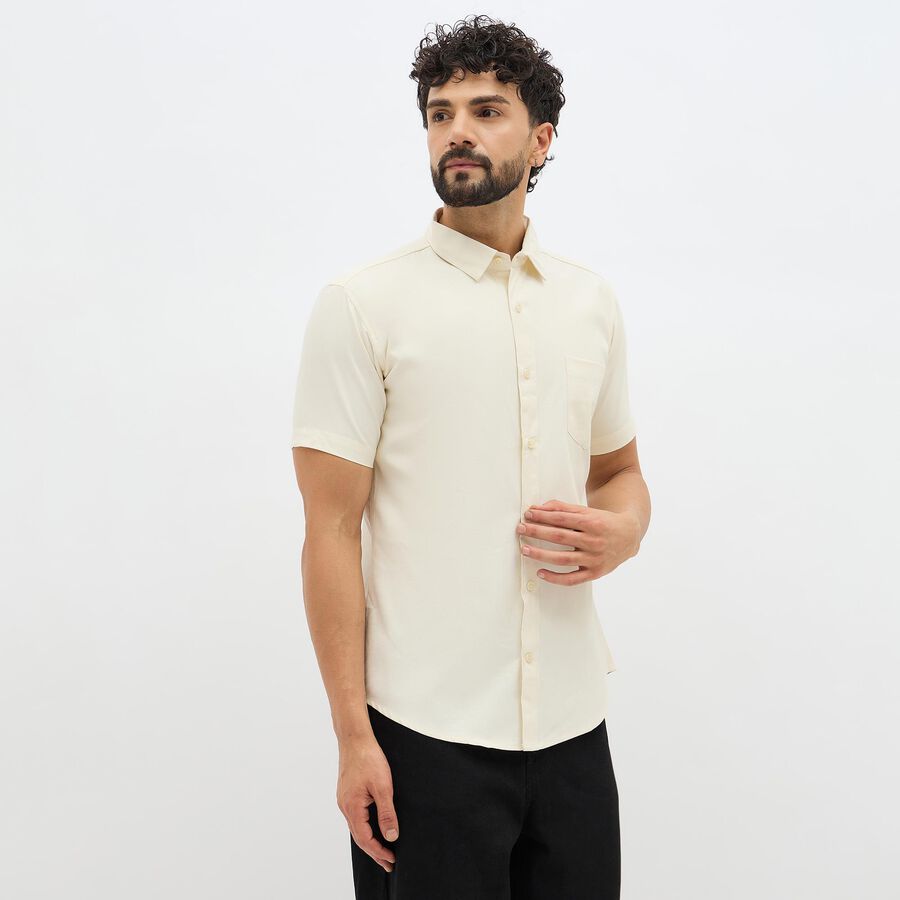 Men's Cream Half Sleeve Classic Collar Casual Shirt, ऑफ व्हाइट, large image number null