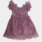 Girls' Lilac Flared 3D Floral Applique Frock, लाइलेक, small