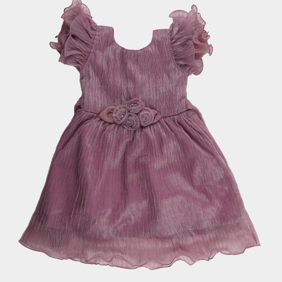 Girls' Lilac Flared 3D Floral Applique Frock, लाइलेक, large