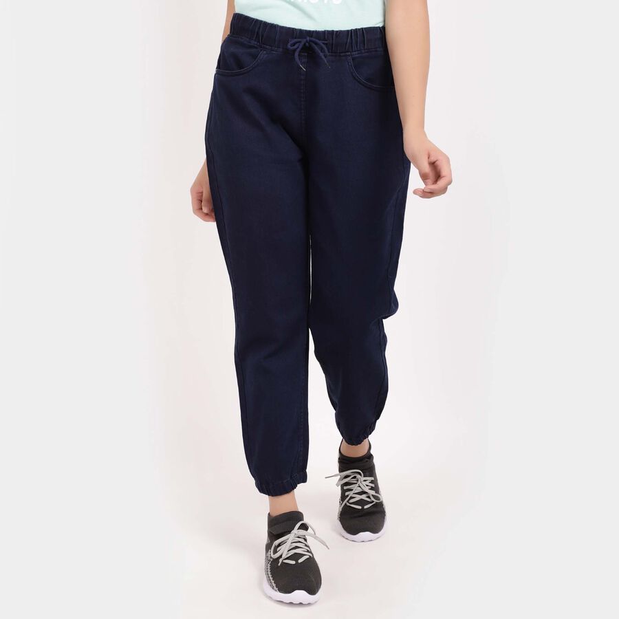 Washed High Rise Jogger Jeans, Dark Blue, large image number null