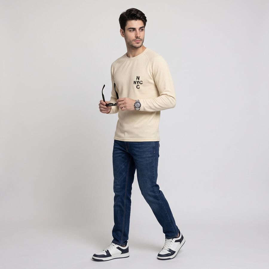 Men's Beige Round Neck Raglan T-Shirt, गहरा पीला, large