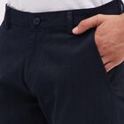 Men's Blue Slim Fit Printed Casual Trousers, Navy Blue, small image number null