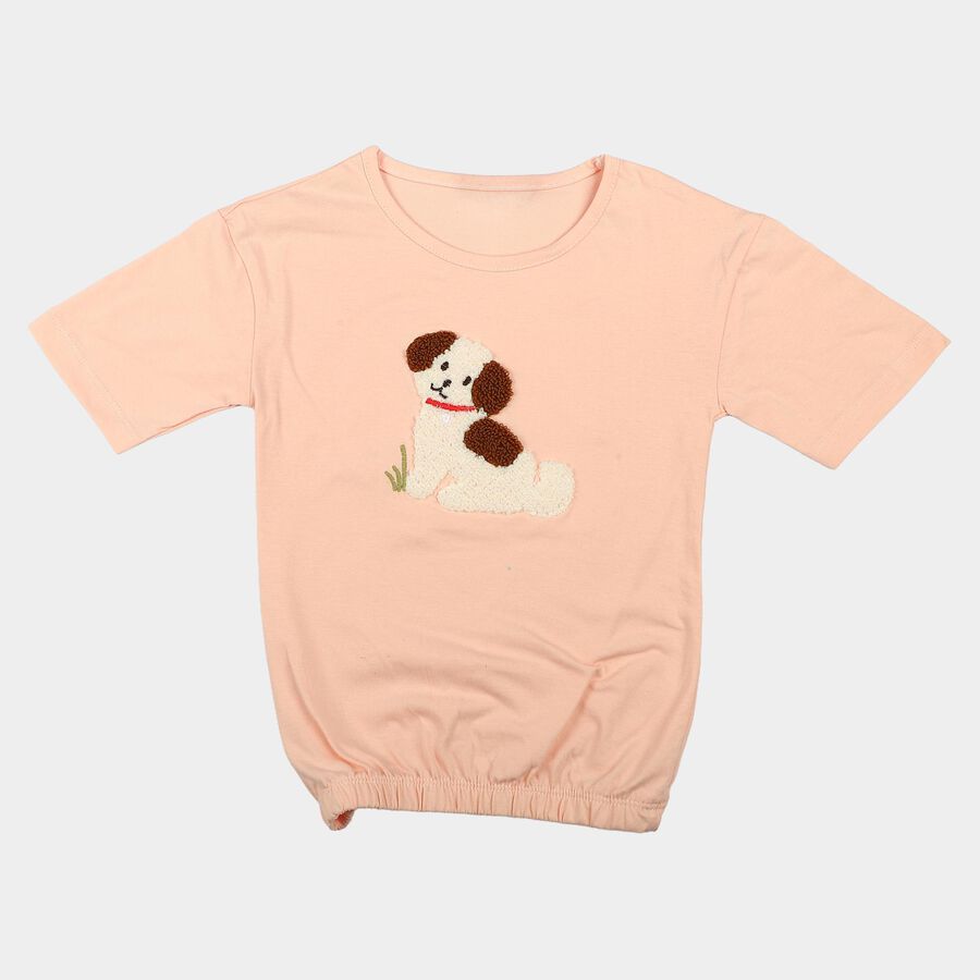 Girls Light Pink Cotton Round Neck Regular T-Shirt, Light Pink, large