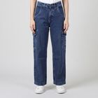 Women's Blue Relaxed Fit Cargo Jeans, Mid Blue, small
