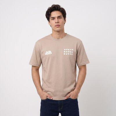 Men's Beige Round Neck Graphic Print Regular T-Shirt