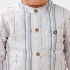 Infants' Teal Blue 100% Cotton Mandarin Collar Striped Baba Suit, टील ब्लू, small