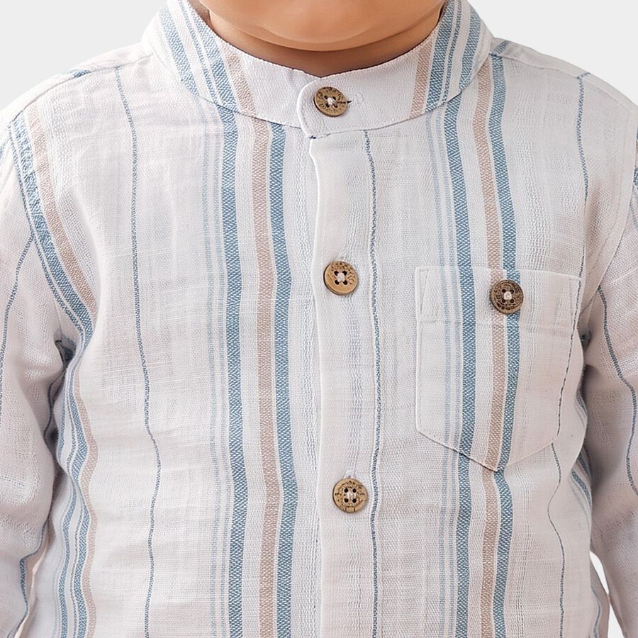 Infants' Teal Blue 100% Cotton Mandarin Collar Striped Baba Suit, टील ब्लू, large