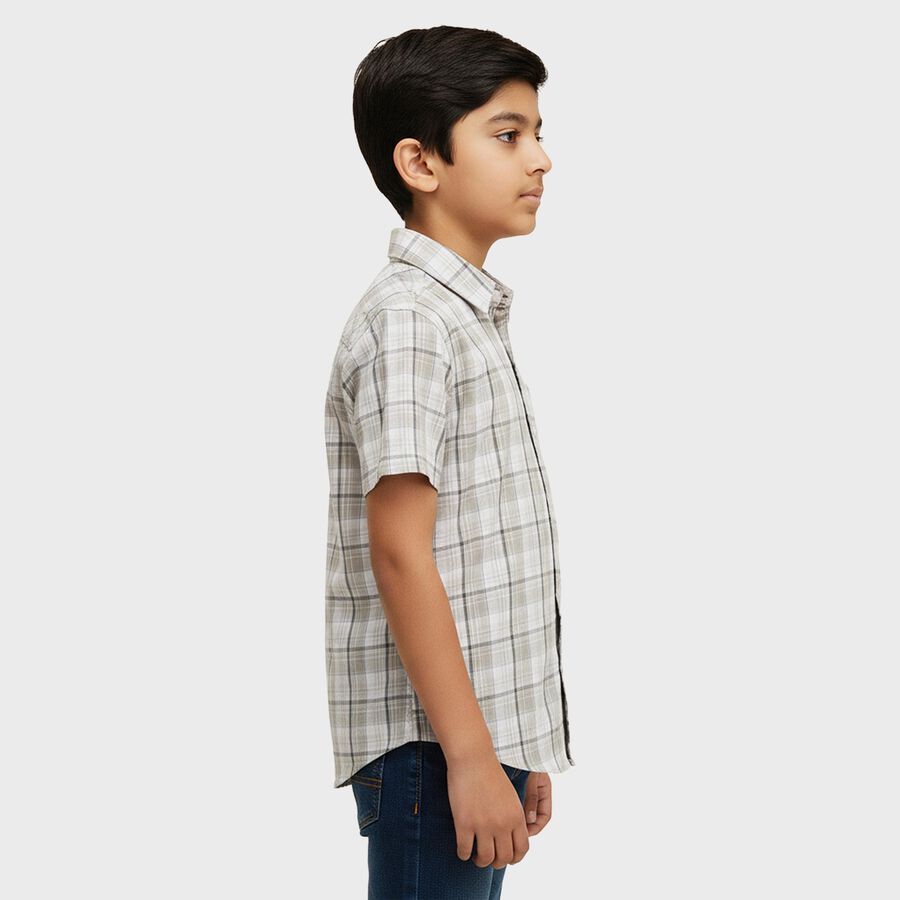 Boys Light Grey Button-Down Casual Shirt, Light Grey, large