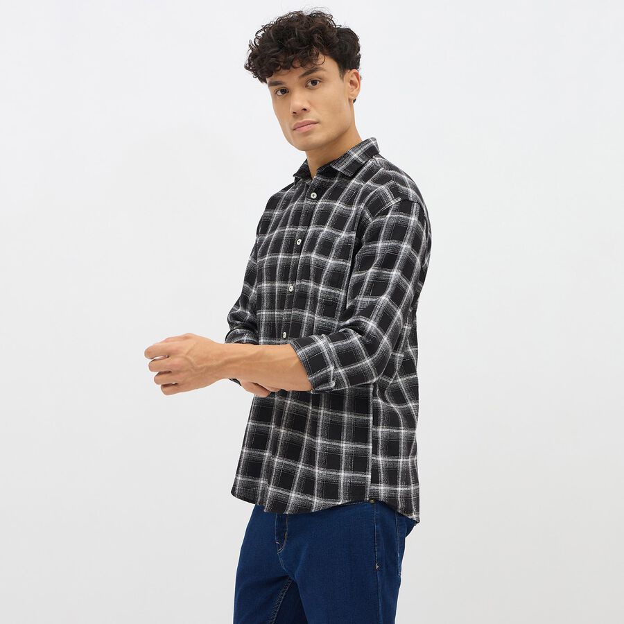 Men's Dusty Charcoal Black Button-Down Casual Shirt, Black, large