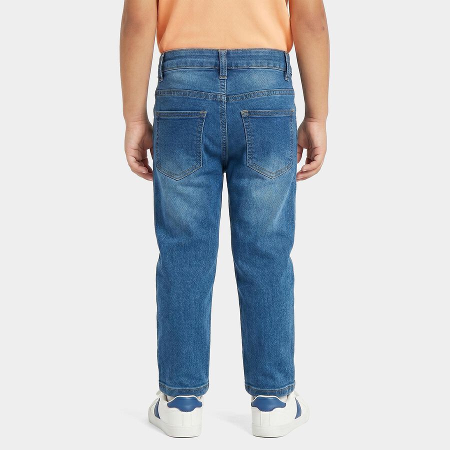 Boys Blue Straight Fit Washed Jeans, मध्यम नीला, large