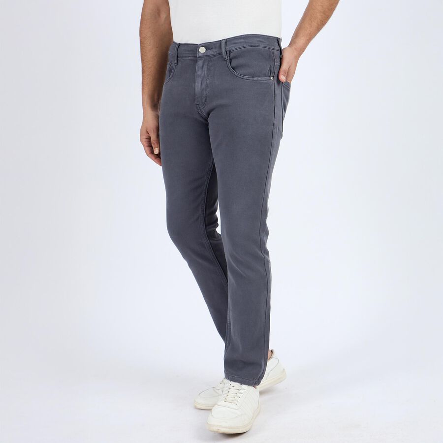 Men's Slim Fit Casual Trousers , गहरा ग्रे, large image number null