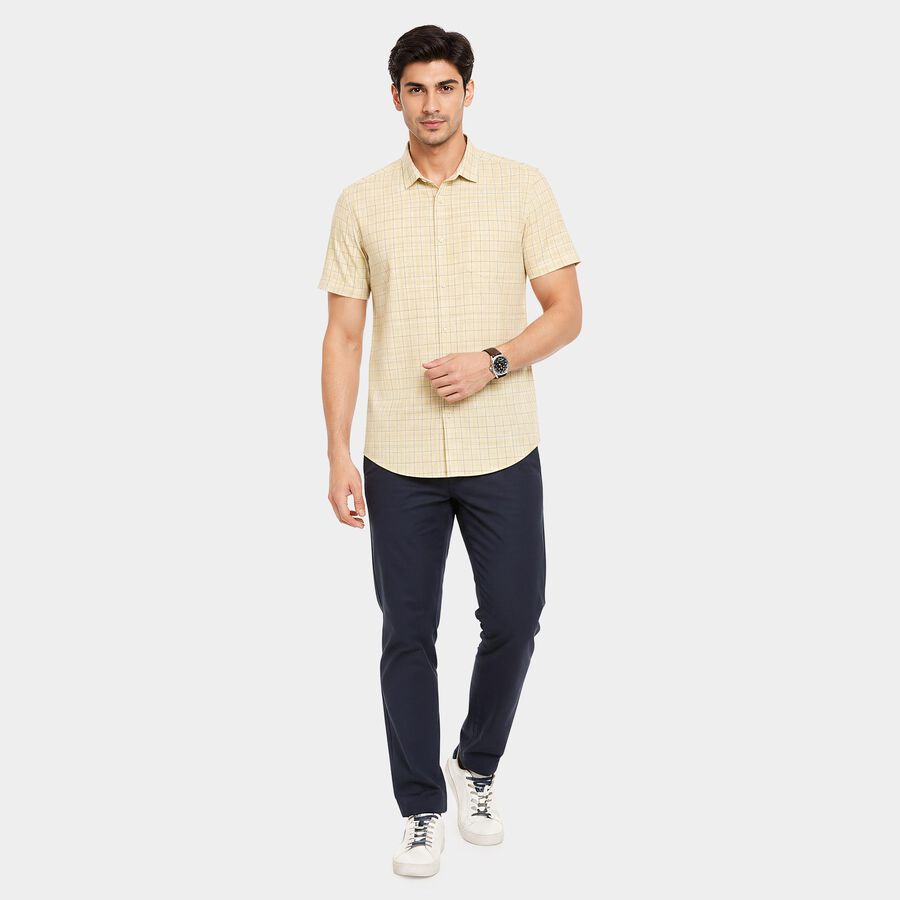 Men's Beige Cotton Half Sleeve Spread Collar Regular Fit Casual Shirt, Beige, large
