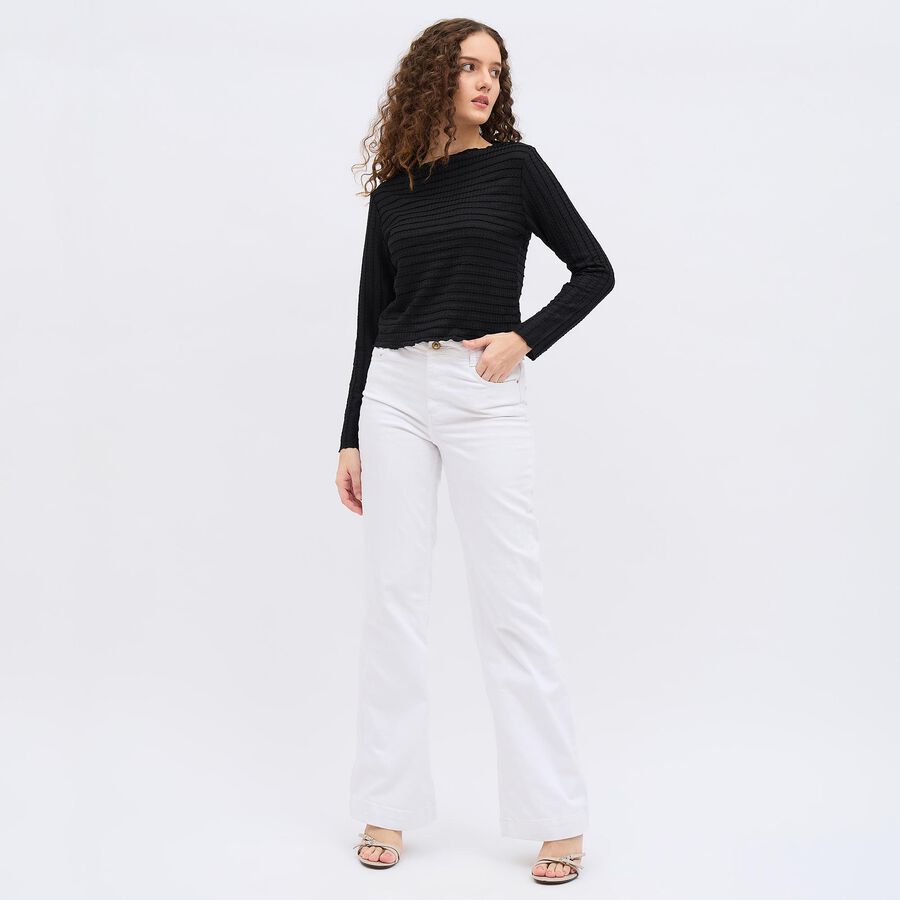 Women's Jet Black Round Neck Casual Top, Black, large image number null