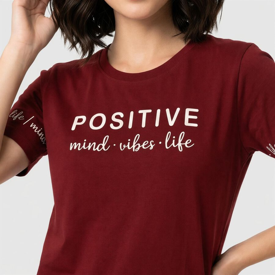Women's Maroon Round Neck Regular T-Shirt, मरून, large