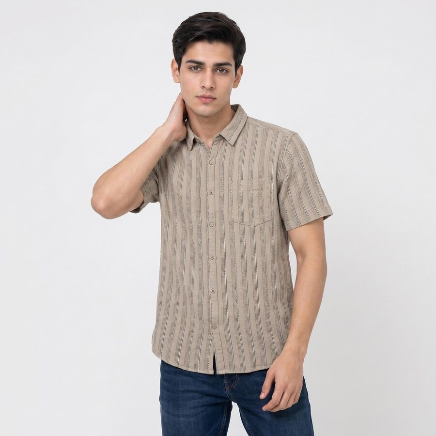 Men's Light Grey Cotton Regular Fit Casual Shirt, Light Grey, large