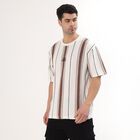 Men's Beige and Brown Round Neck Casual T-Shirt, गहरा पीला, small