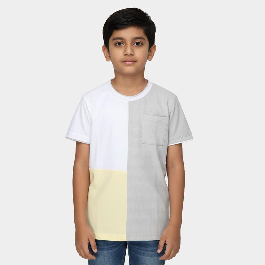 Boys Yellow Round Neck Casual Half Sleeves T-Shirt, Yellow, large