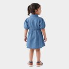 Girls' Blue Fit and Flare Embellished Shirt Collar Frock, मध्यम नीला, small