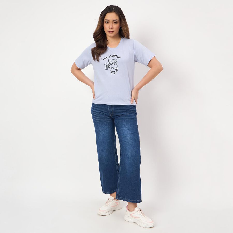 Women's Blue Wide Leg High Rise Jeans, Mid Blue, large