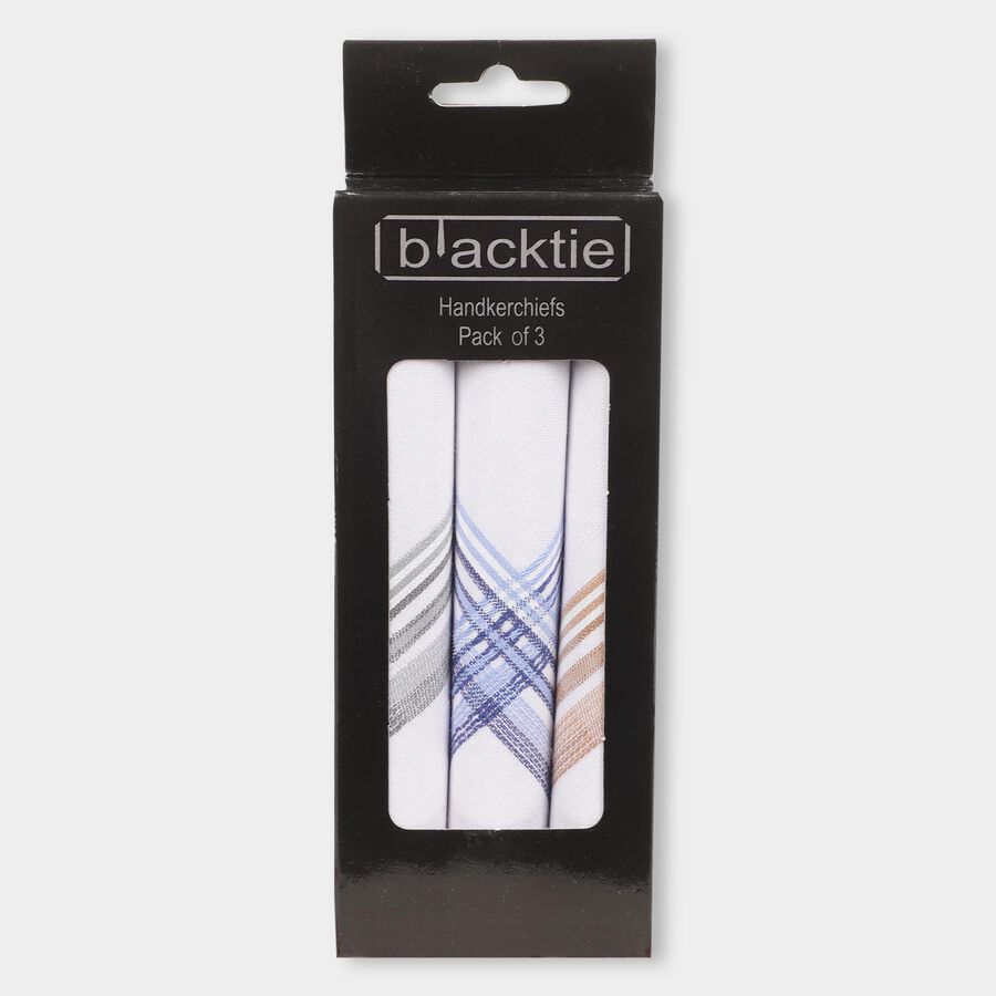Men's White Cotton Handkerchief Pack of 3, White, large image number null