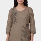 Women's Beige 100% Cotton Round Neck Straight Kurta, गहरा पीला, small