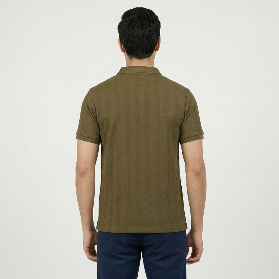 Men's Olive Green Polo Neck Preppy T-Shirt, ओलिव, large