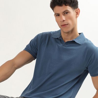Men's Midnight Blue Polo Collar Casual T-Shirt