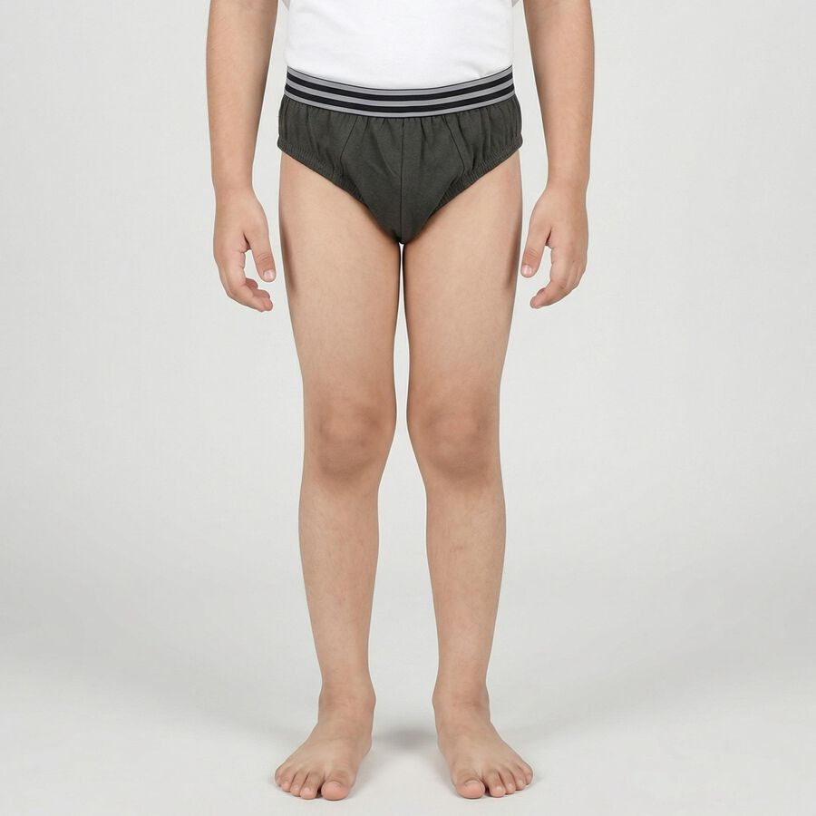Boys' Olive Green Regular Fit Solid Briefs, ओलिव, large