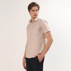 Men's Light Beige Half Sleeve Spread Collar Casual Shirt, Brown, small image number null