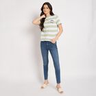 Ladies'  Stripes Round Neck T-Shirt, Light Green, small image number null