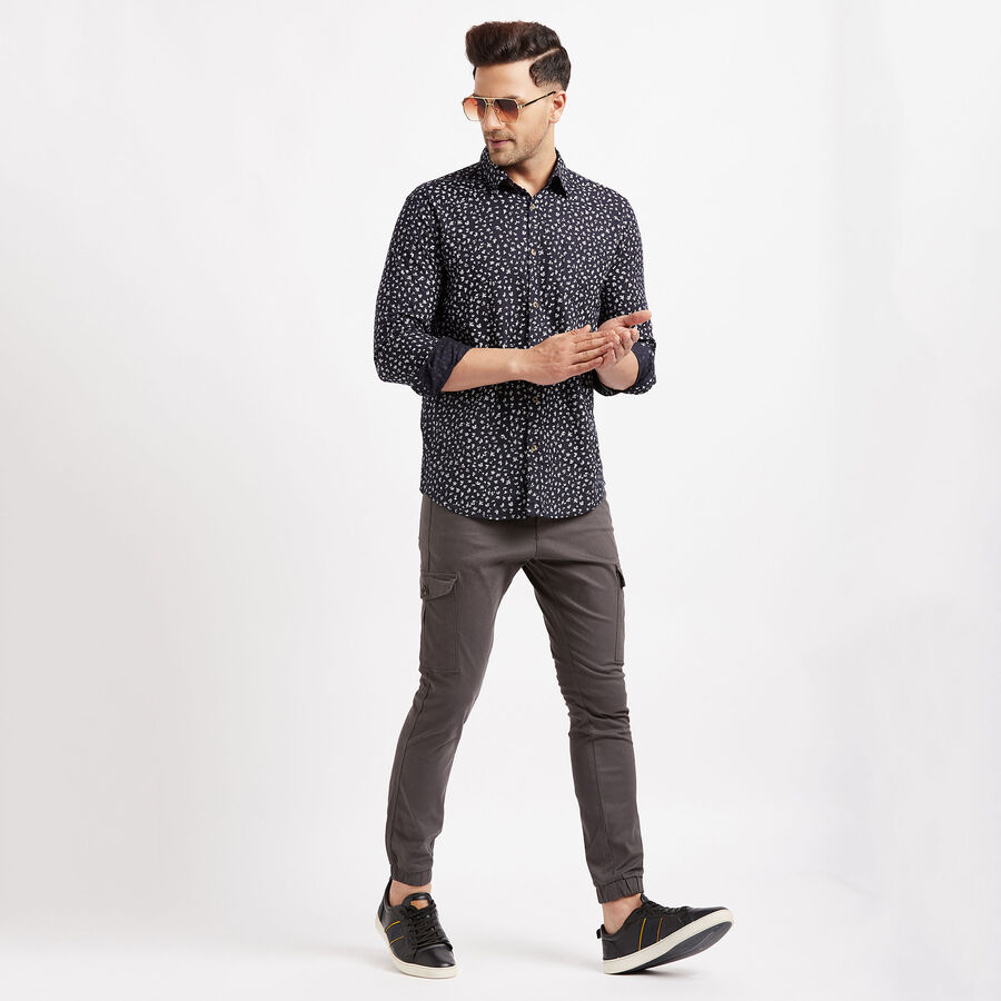 Cotton Printed Casual Shirt, Navy Blue, large image number null