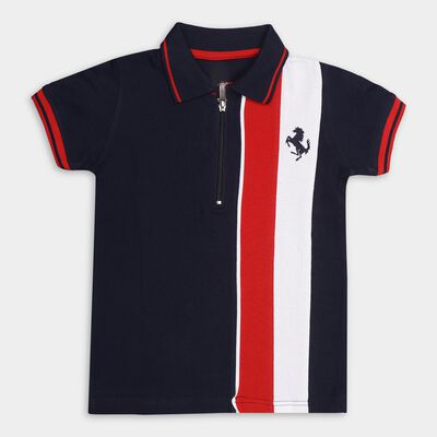 Boys' Midnight Navy Blue Cotton Polo Neck Half Sleeve T-Shirt