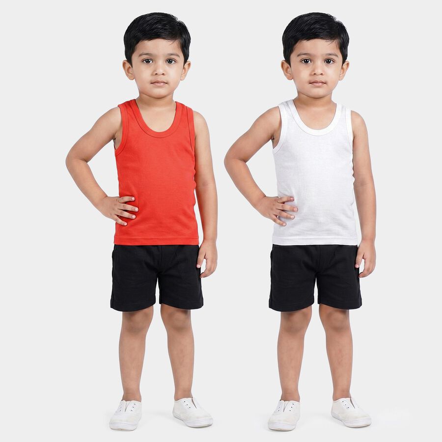 Boys Coral 100% Cotton Round Neck Waistcoat Vest, मूँगा (कोरल), large