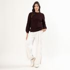 Women's Dark Brown Crew Neck Casual Pullover, भूरा, small image number null