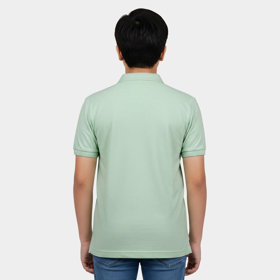 Boys' Aqua Cotton Blend Polo Neck Polo Boys T-Shirt, एक्वा, large