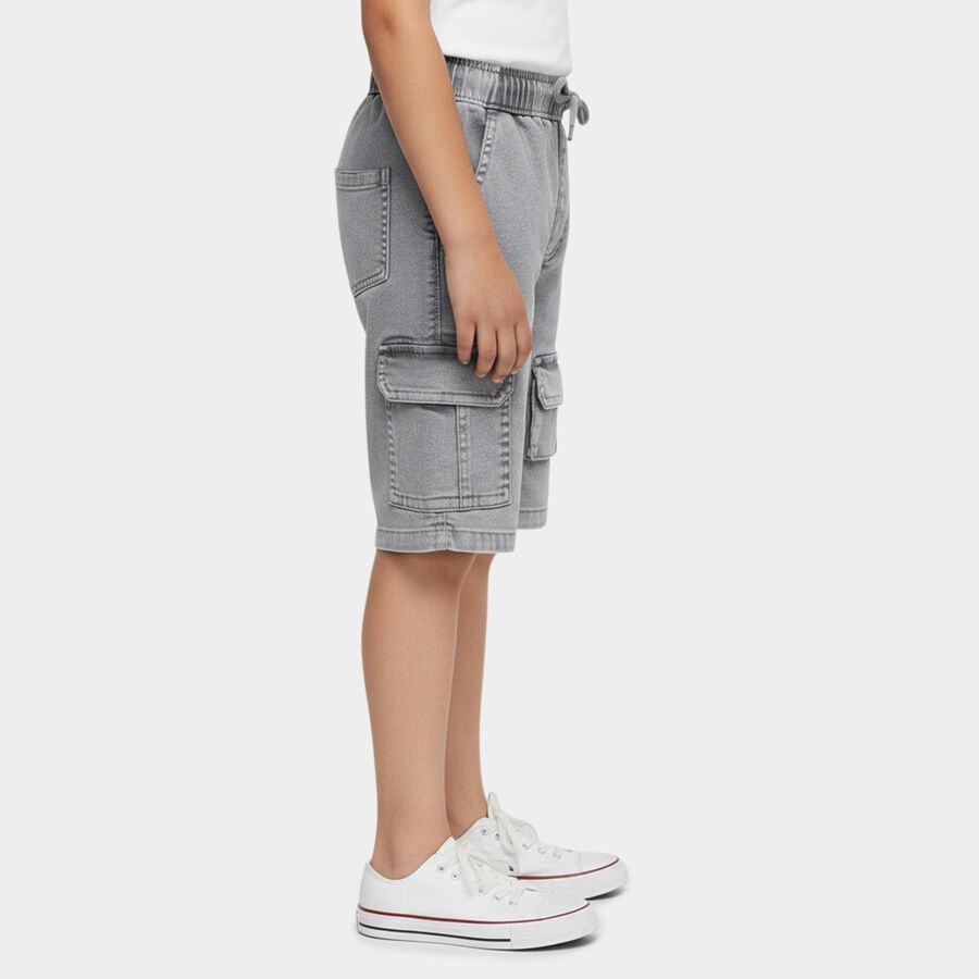 Boys Light Grey Regular Fit Printed Elastic Waist Bermuda Shorts, Light Grey, large