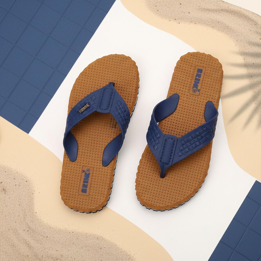 Men's Bright Navy Blue Slip-On Flip-Flops, टैन, large