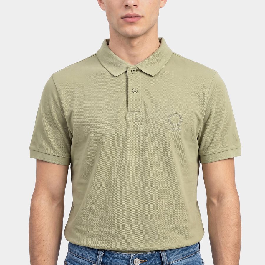 Men Olive Green Cotton Polo Neck Polo T-Shirt, Light Green, large