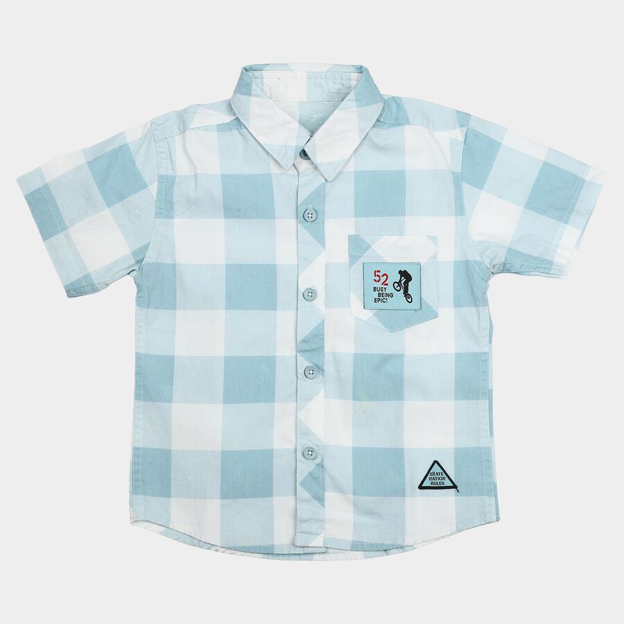 Boys Light Blue Cotton Spread Collar Casual Shirt, Light Blue, large