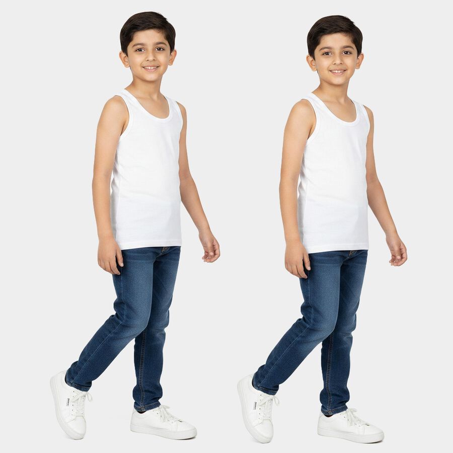Boys White Round Neck Vest, सफ़ेद, large