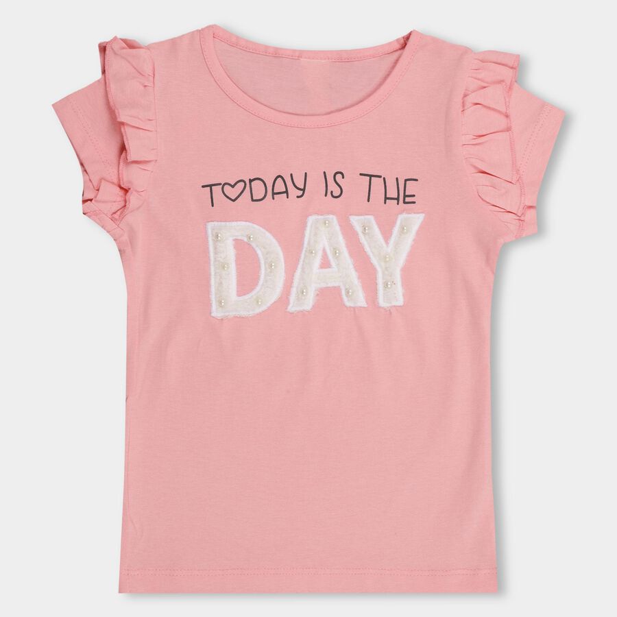 Girls' 100% Cotton T-Shirt , गुलाबी, large image number null