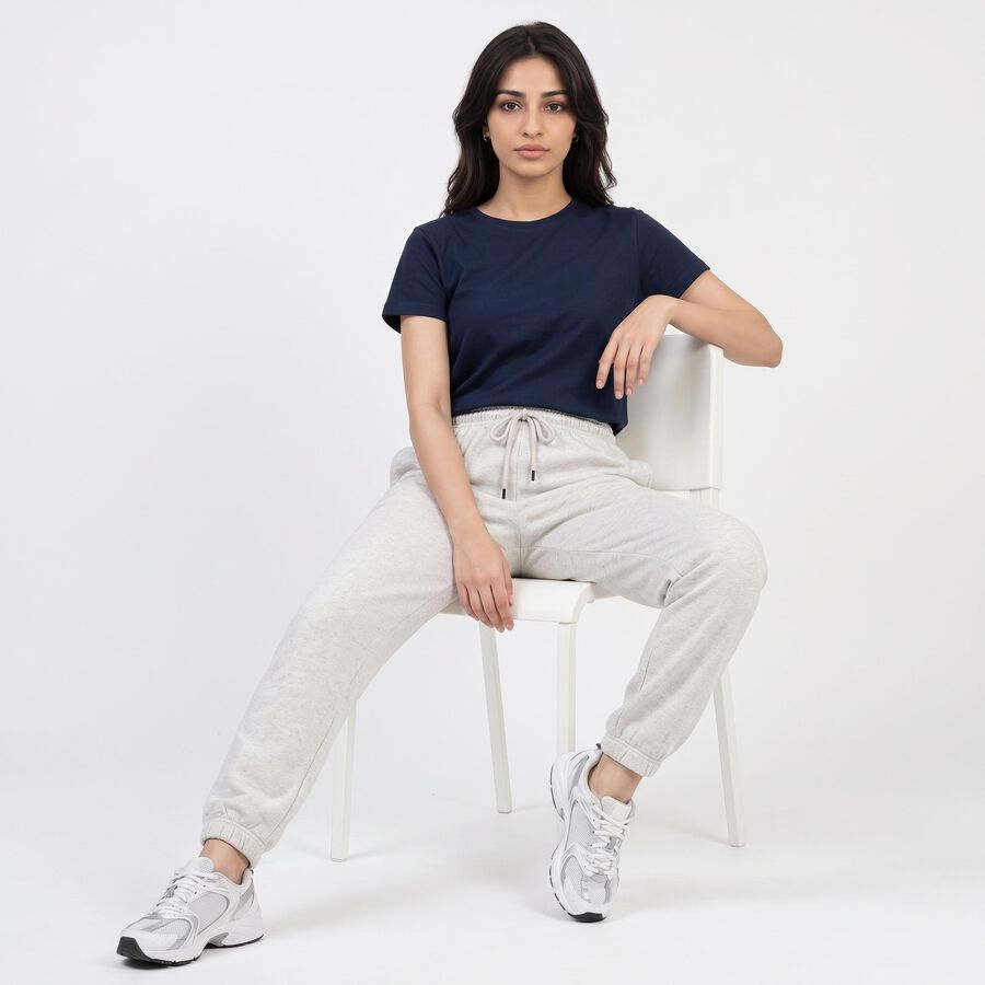 Women's Grey Jogger Fit Solid Track Pants, Melange Light Grey, large