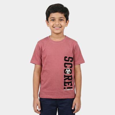 Boys Pink Cotton Blend Round Neck Regular Boys T-Shirt