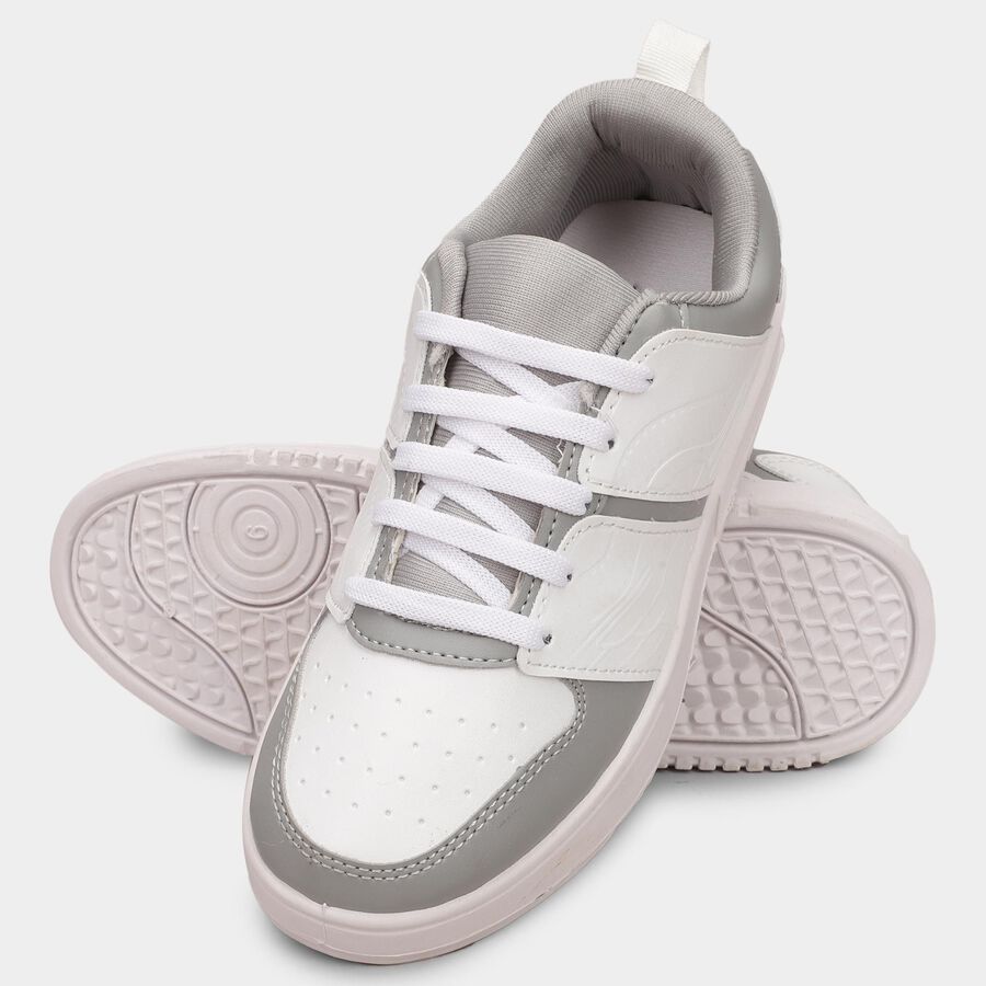 Men's Grey and White Lace-Up Casual Sneakers, Grey, large