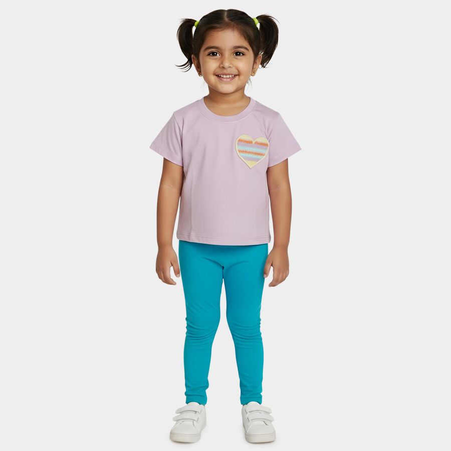 Girls Purple Cotton Round Neck Casual T-Shirt, Lilac, large