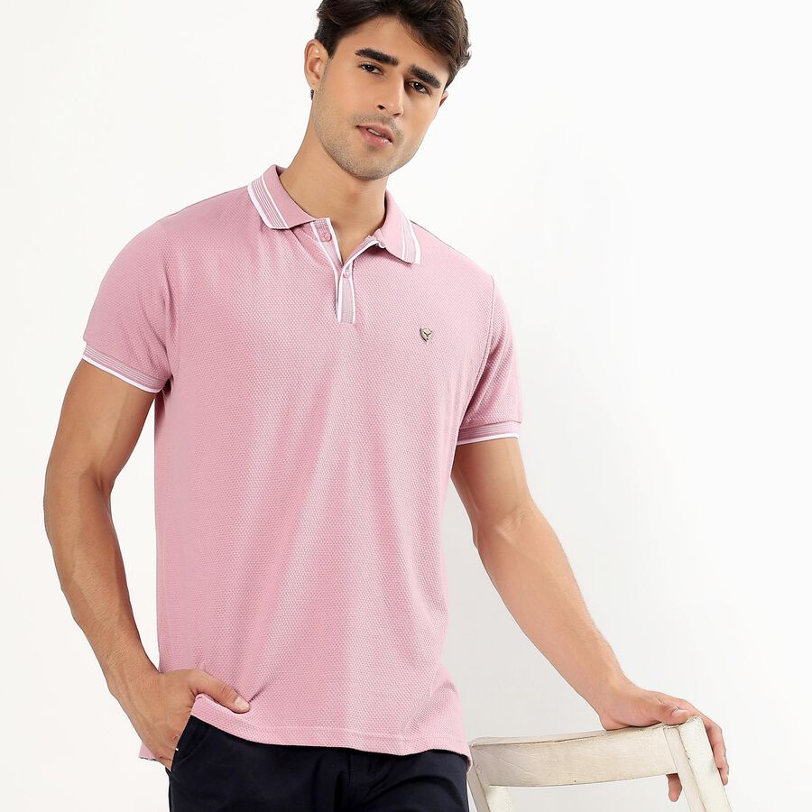 Men's Bright Pink Polo Collar Preppy T-Shirt, गुलाबी, large image number null