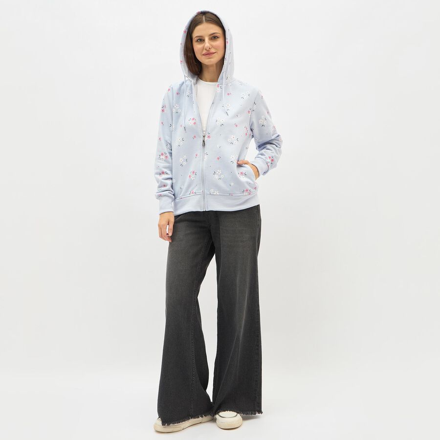 Women's Light Powder Blue Hooded Neck Casual Sweatshirt, Light Blue, large image number null