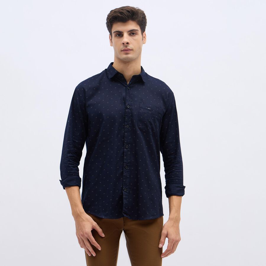 Men's Deep Midnight Navy Blue Full Sleeve Classic Casual Shirt, Navy Blue, large image number null