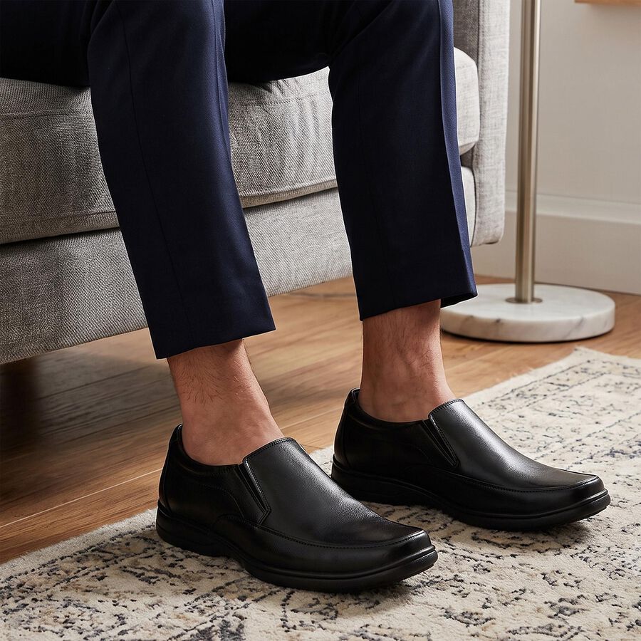 Men's Black Slip-On Loafer Formal Shoes, Black, large