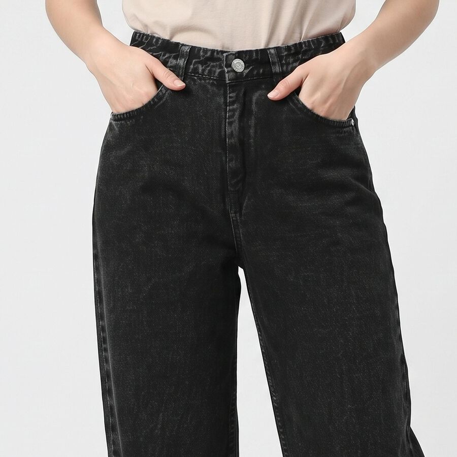 Women's Dark Grey Wide Leg Washed Jeans, गहरा ग्रे, large